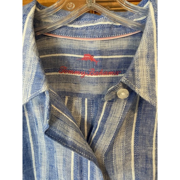 Women's Tommy Bahama Santiago Stripe Linen Blend Shirt Top Blouse Sz XL Travel - Picture 2 of 9